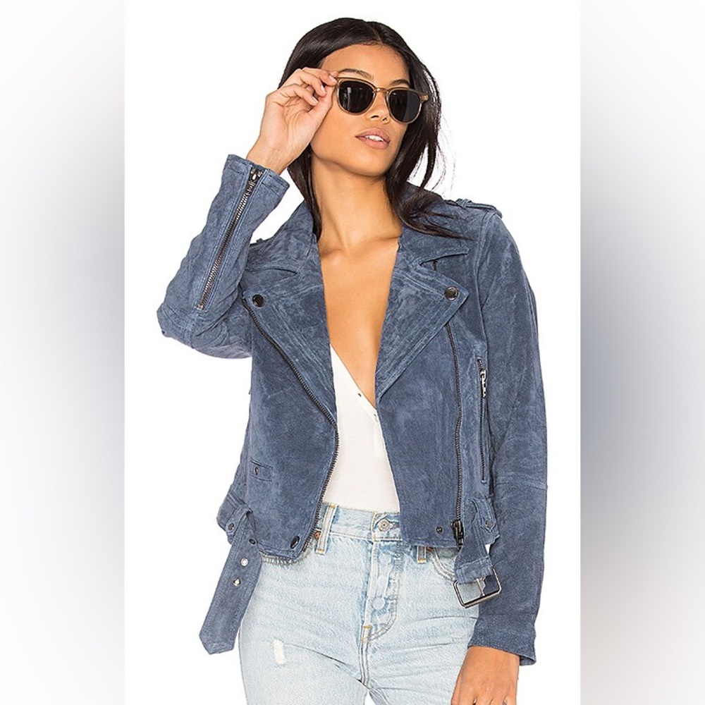NWOT BLANK NYC Suede Moto Jacket in Denim Blue Size S